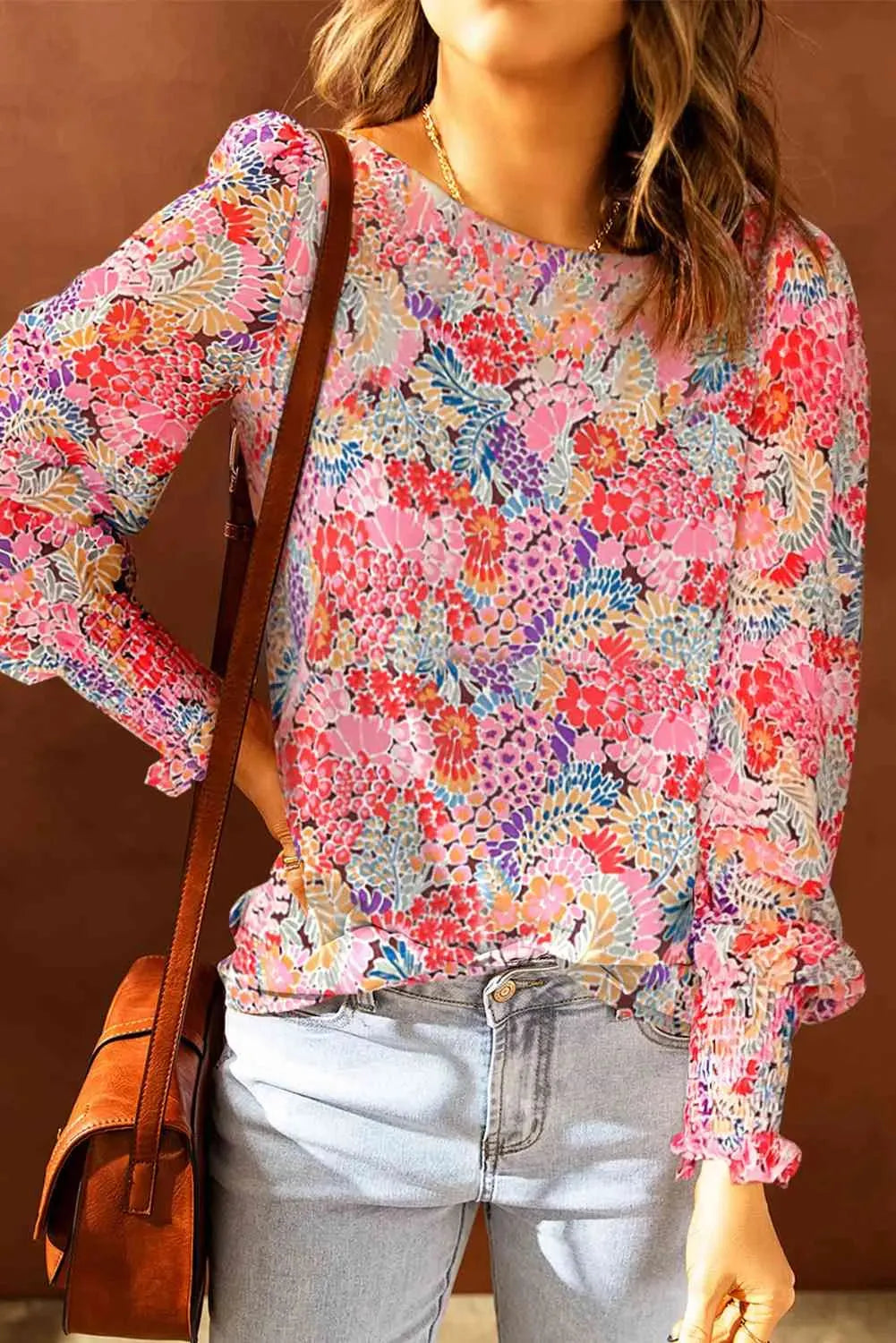 Floral Print Long Puff Sleeve Blouse Blouses - Tophatter Daily Deals